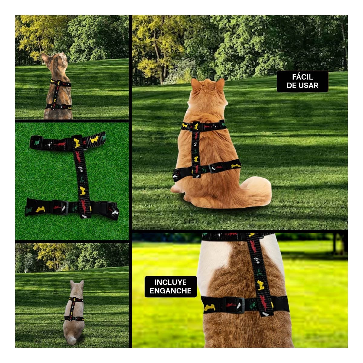 SISTEMA DE SUJECION PARA CONEJO Y GATO DELGADO NEGRO AJUSTABLE CON CONTROL FIRME YLIGAS REGALO - 1