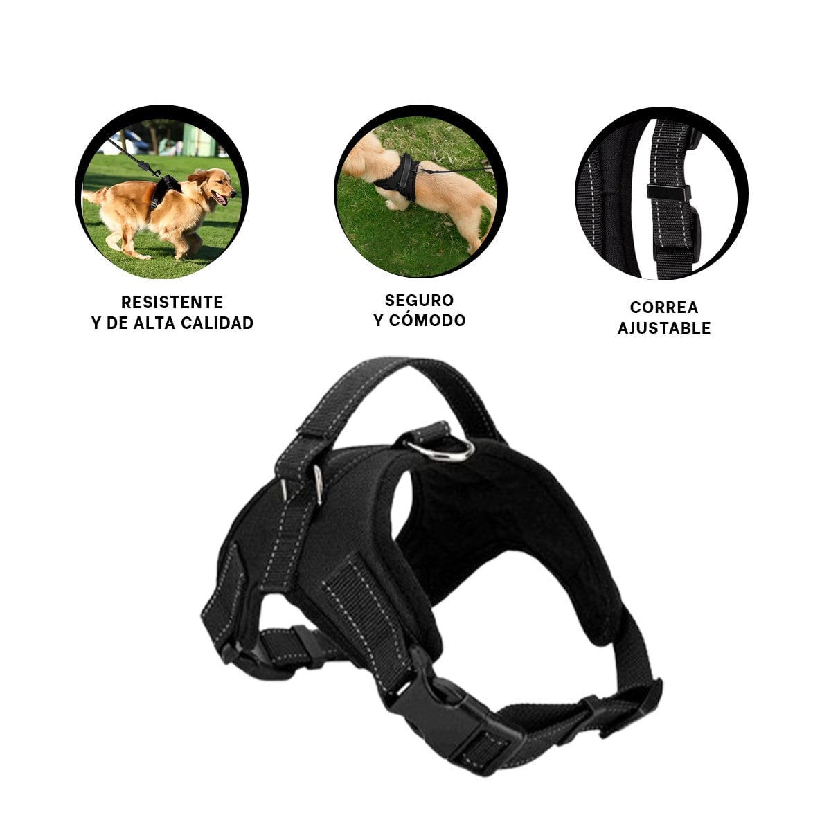 CHALECO EN H DE CONTROL PARA PERRO TALLA S CON AJUSTE SEGURO Y FIRME NEGRO YPAPEL REGALO - 5