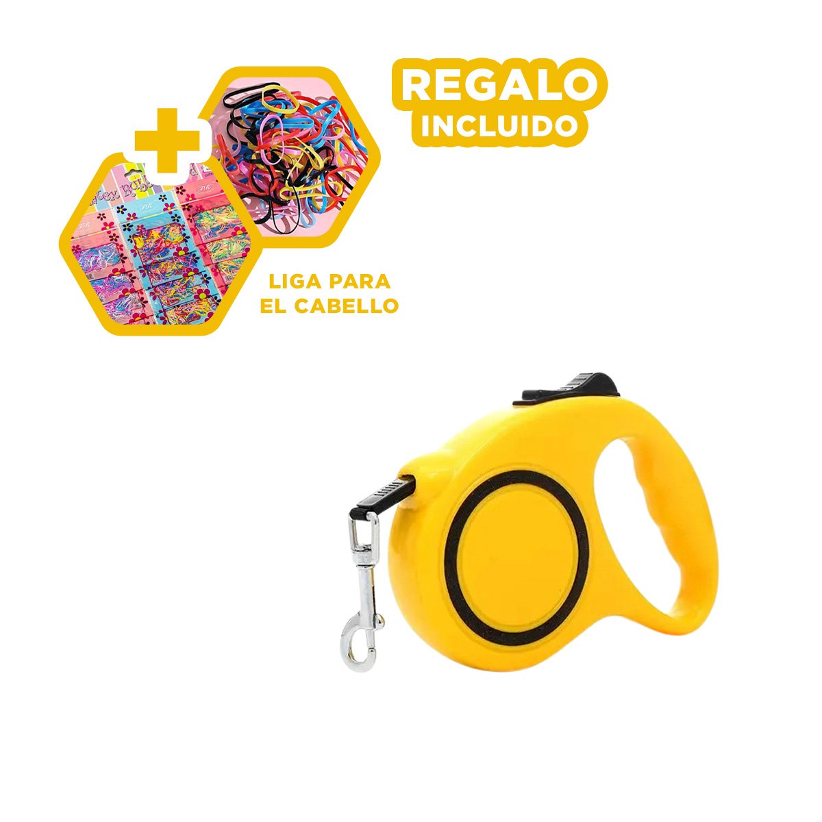 LAZO RETRACTIL FUNCIONAL PARA PASEOS CON MASCOTAS EN COLOR AMARILLO Y NEGRO YLIGAS REGALO - 2