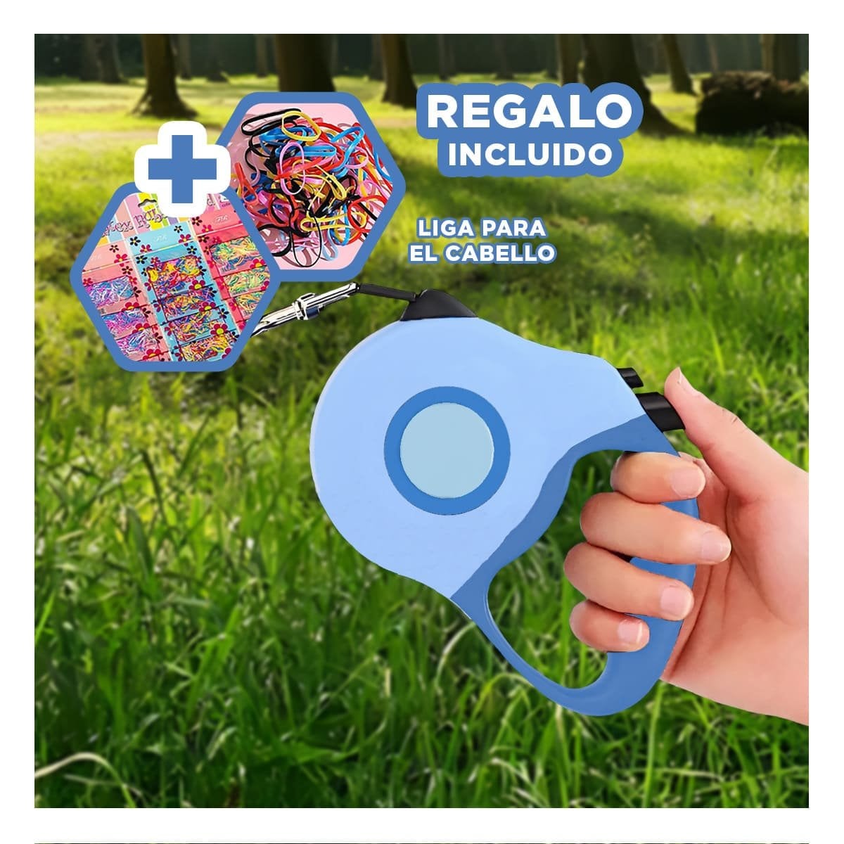 SUJETADOR RETRACTIL 3M PARA MASCOTA CON DISENO DOBLE TONO AZUL PRACTICO YLIGAS REGALO - 2