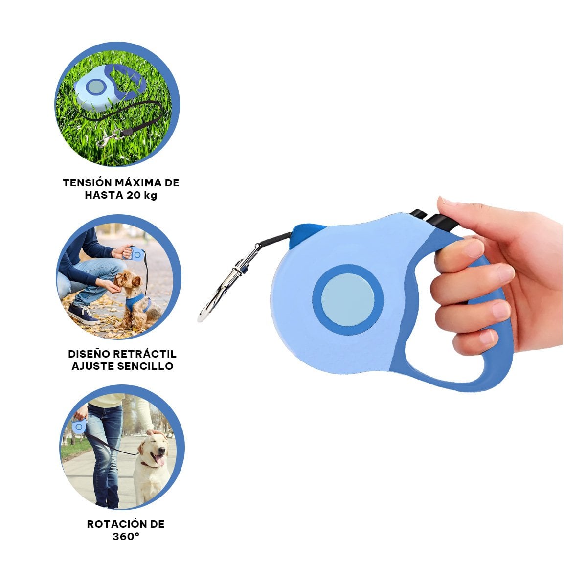 SUJETADOR RETRACTIL 3M PARA MASCOTA CON DISENO DOBLE TONO AZUL PRACTICO YLIGAS REGALO - 5