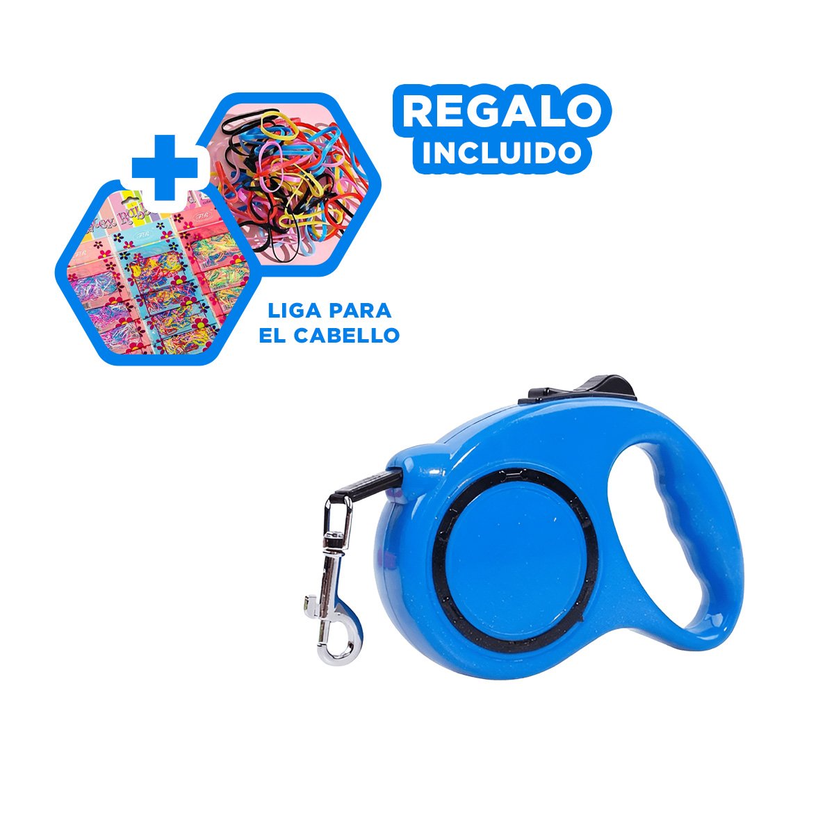 SOGA FLEXIBLE RETRACTIL AZUL CON CIRCULO NEGRO PARA PERRO Y GATO EN HOGAR YLIGAS REGALO - 2