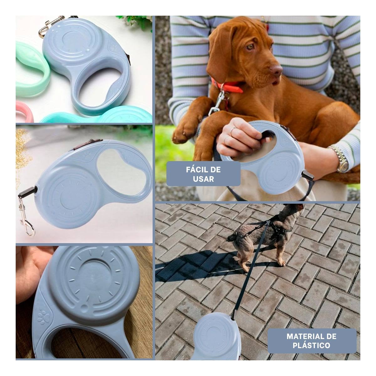 CINTA RETRACTIL 3M PARA MASCOTA CON HUELLITA AZUL GRISACEO RESISTENTE YPAPEL REGALO - 3