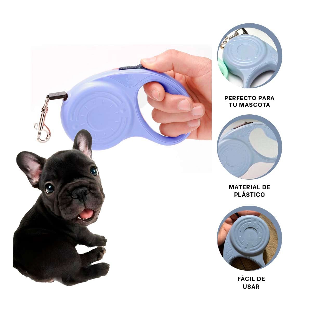 CINTA RETRACTIL 3M PARA MASCOTA CON HUELLITA AZUL GRISACEO RESISTENTE YPAPEL REGALO - 5