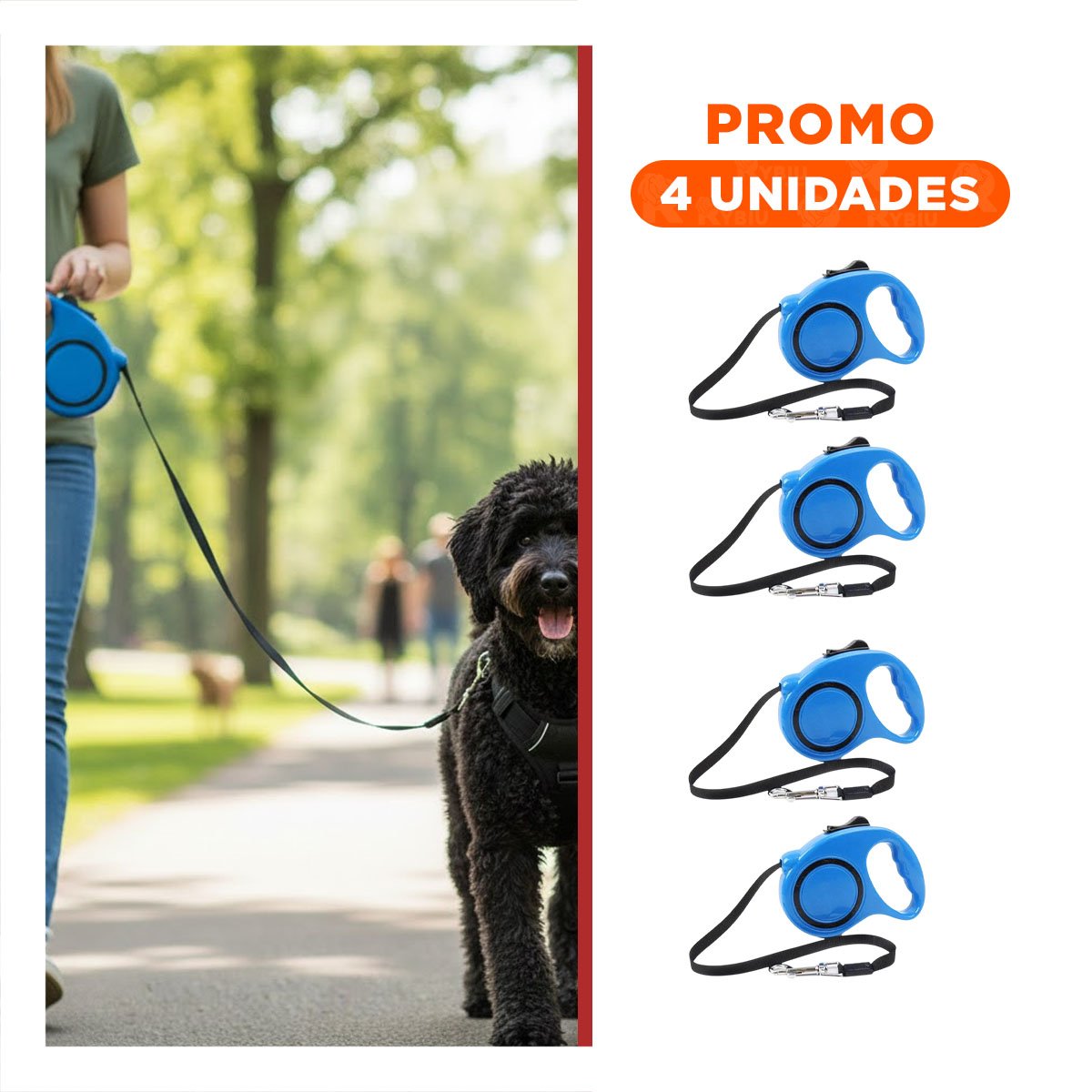 PACK4 SOGA ESTABLE RETRACTIL AZUL CON CIRCULO NEGRO PARA MASCOTAS EN CASA - 1