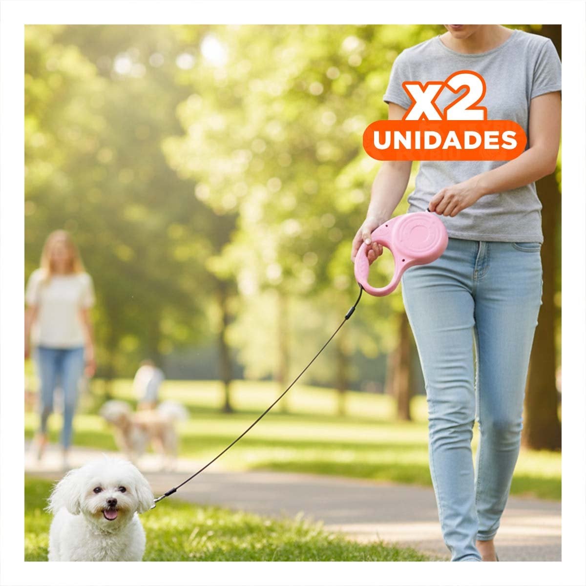 PACK2 CORREA EXTENSIBLE 3M PARA MASCOTA CON HUELLITA ROSADO YPAPEL REGALO - 1