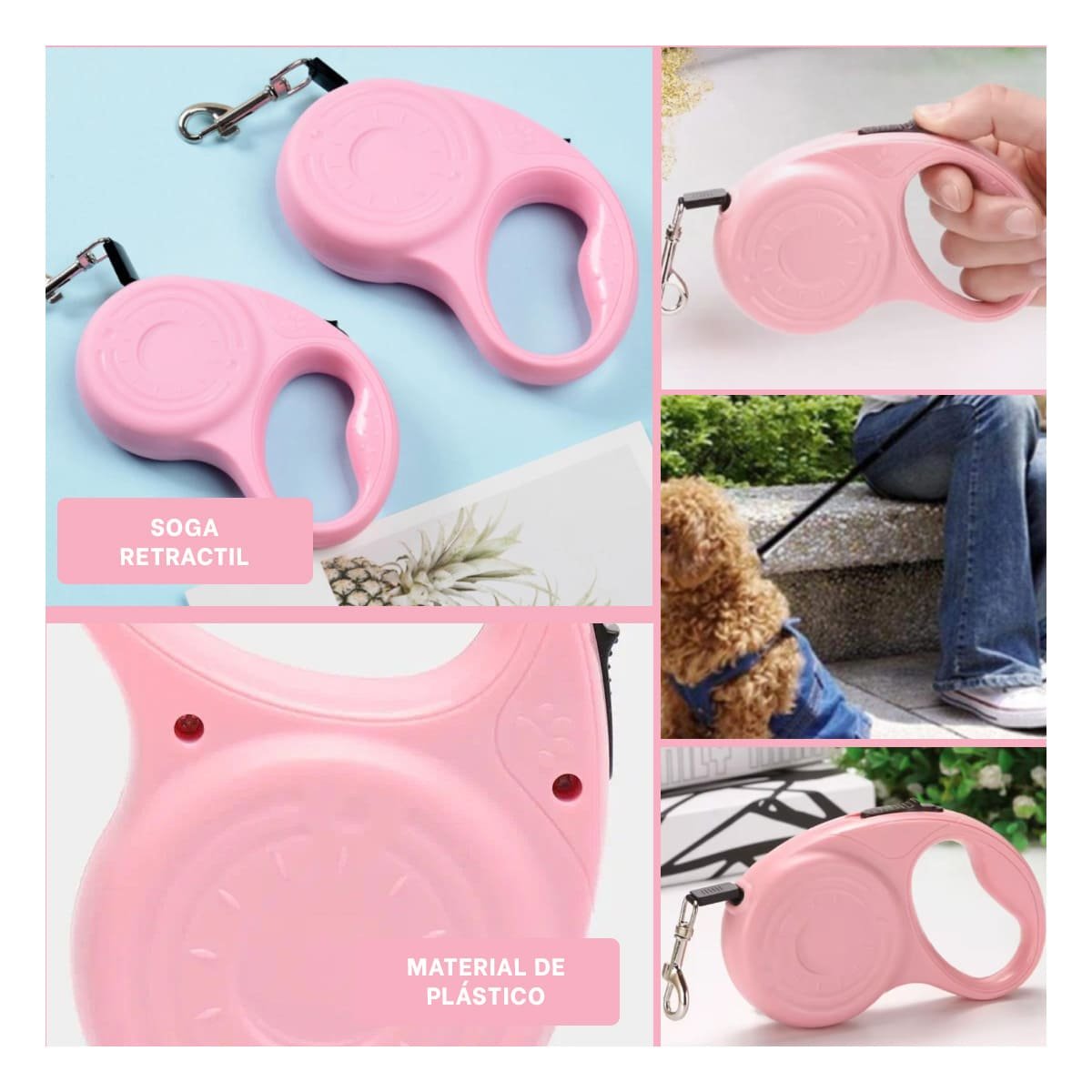 PACK2 CORREA EXTENSIBLE 3M PARA MASCOTA CON HUELLITA ROSADO YPAPEL REGALO - 3