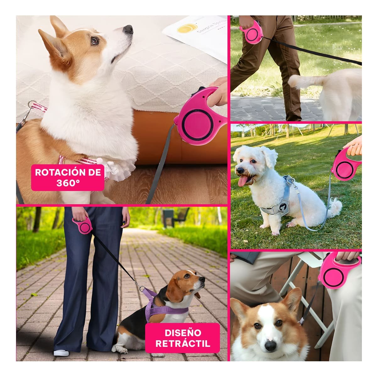 PACK2 DISPOSITIVO DE CUERDA RETRACTIL PARA PERROS FACIL DE MANEJAR FUCSIA YPAPEL REGALO - 3