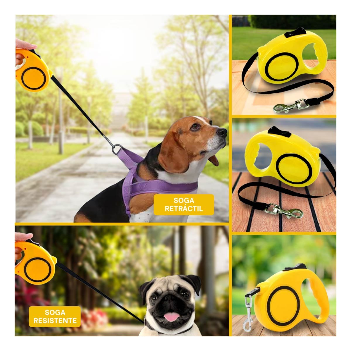 PACK2 DISPOSITIVO DE CUERDA RETRACTIL PARA PERROS Y GATOS RESISTENTE AMARILLO YPAPEL REGALO - 3