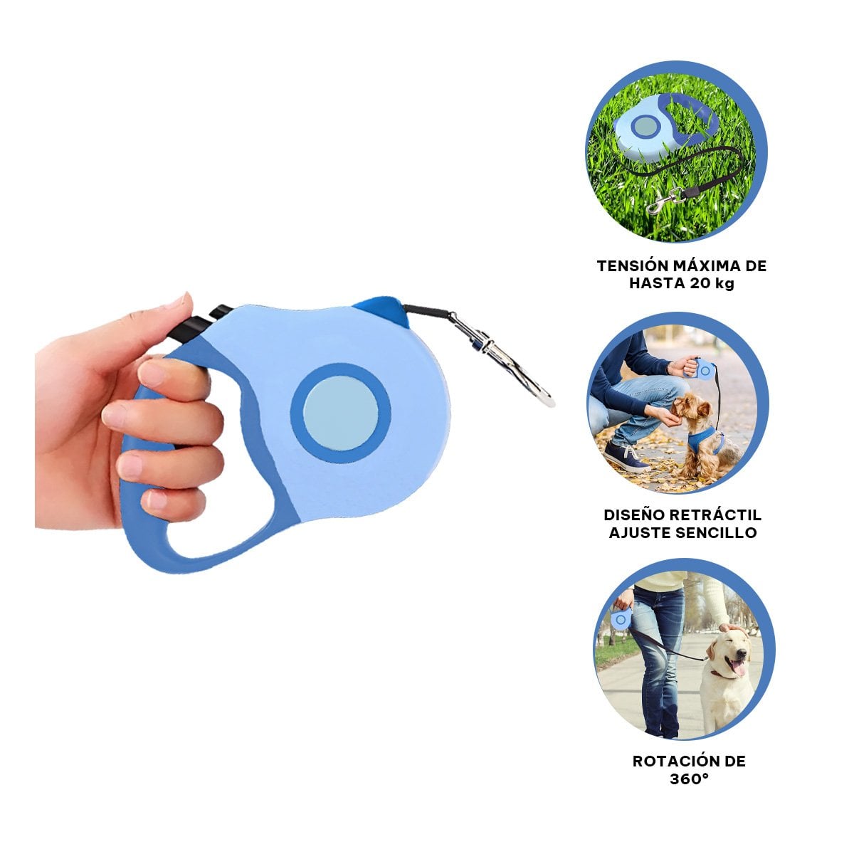 CINTA RETRACTIL 3M PARA MASCOTA CON ESTILO DOBLE TONO AZUL YPAPEL REGALO - 5