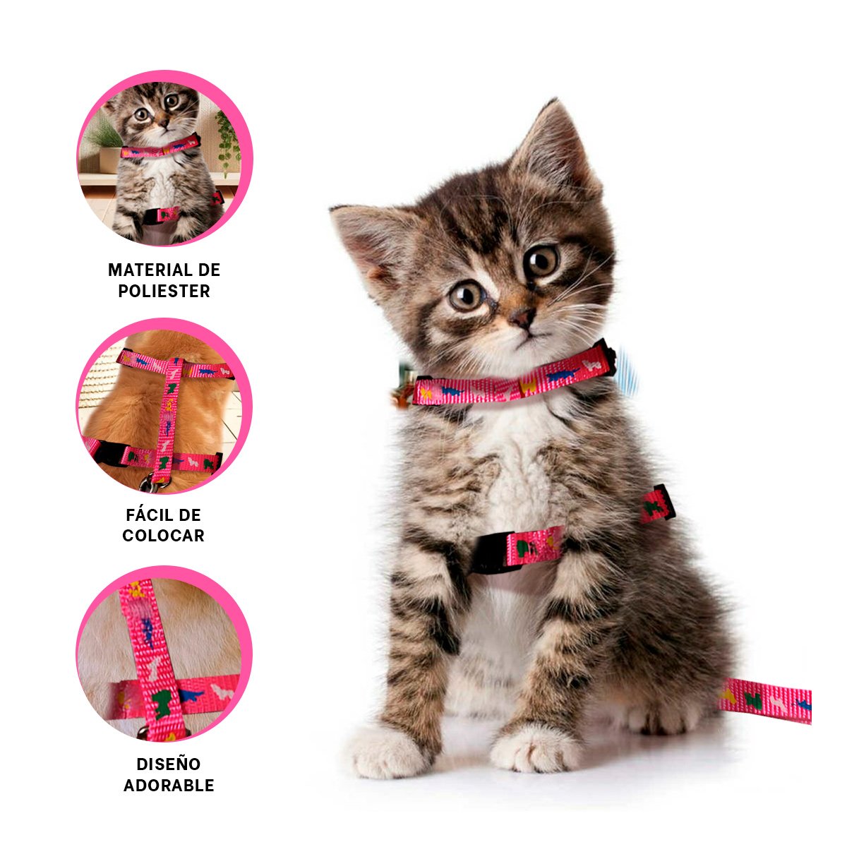 ACCESORIO DE PASEO PARA CONEJO Y GATO DELGADO FUCSIA AJUSTABLE YSTICKY - 5