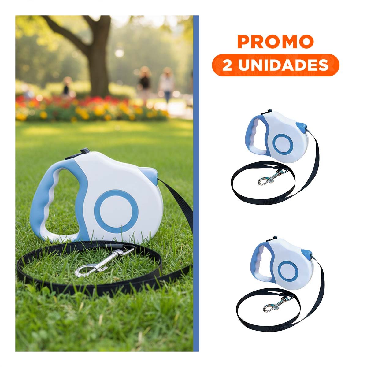 PACK2 CORREA EXTENSIBLE 3M PARA PERRO CON DISENO DOBLE TONO AZUL YREGALO STICKER - 1