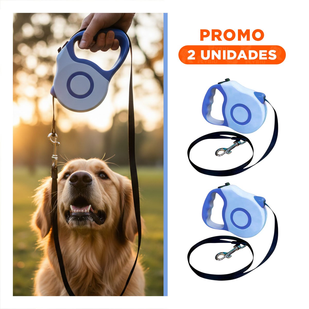 PACK2 ACCESORIO RETRACTIL 5M PARA MASCOTA CON MANGO ERGONOMICO DOBLE TONO YREGALO STICKER - 1