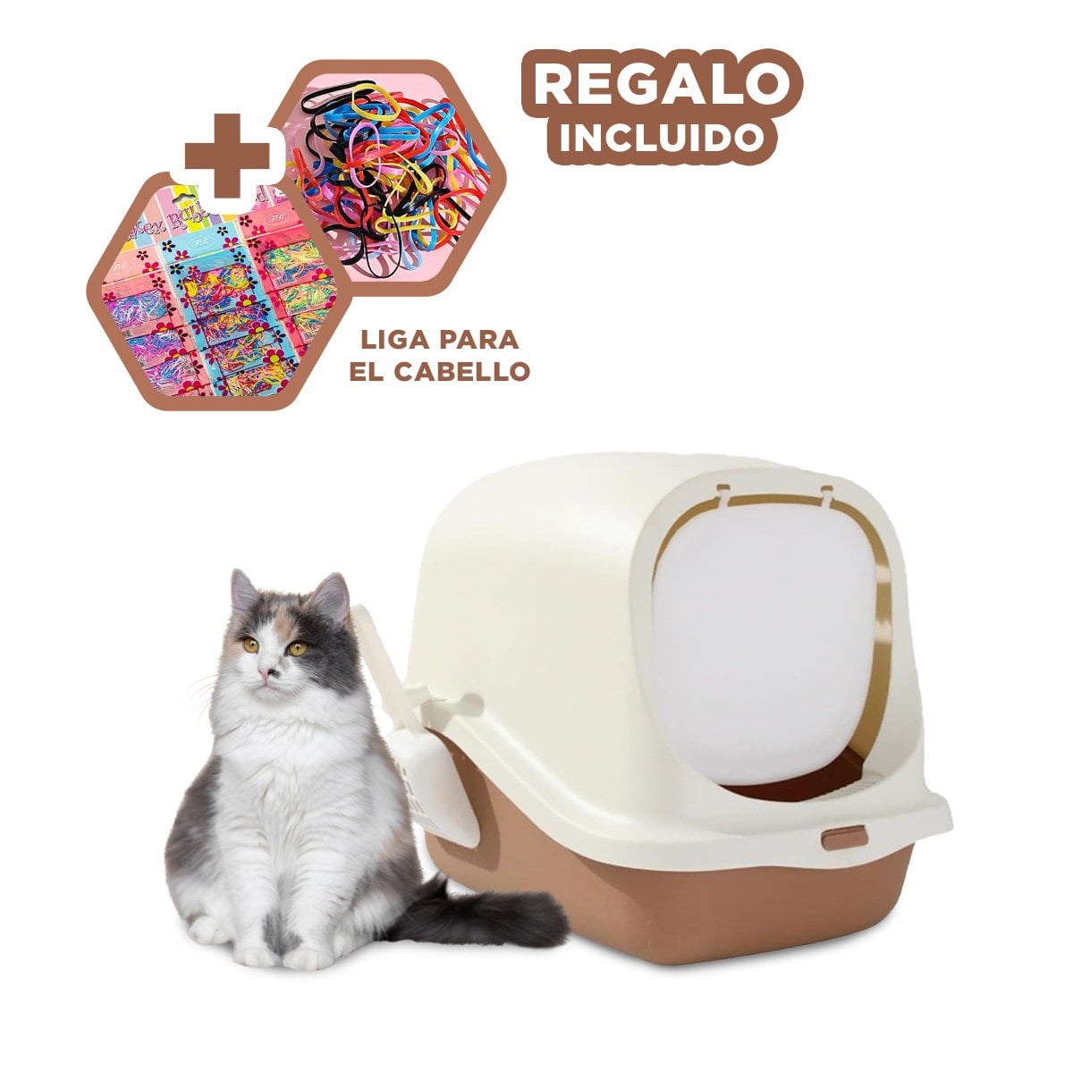 SANITARIO CERRADO CON PALA PARA GATO MARRON CON ENTRADA FRONTAL Y FACIL ACCESO YLIGAS REGALO - 2