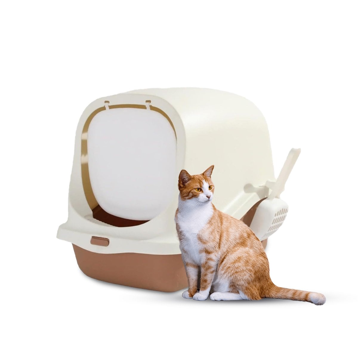 SANITARIO CERRADO CON PALA PARA GATO MARRON CON ENTRADA FRONTAL Y FACIL ACCESO YLIGAS REGALO - 5