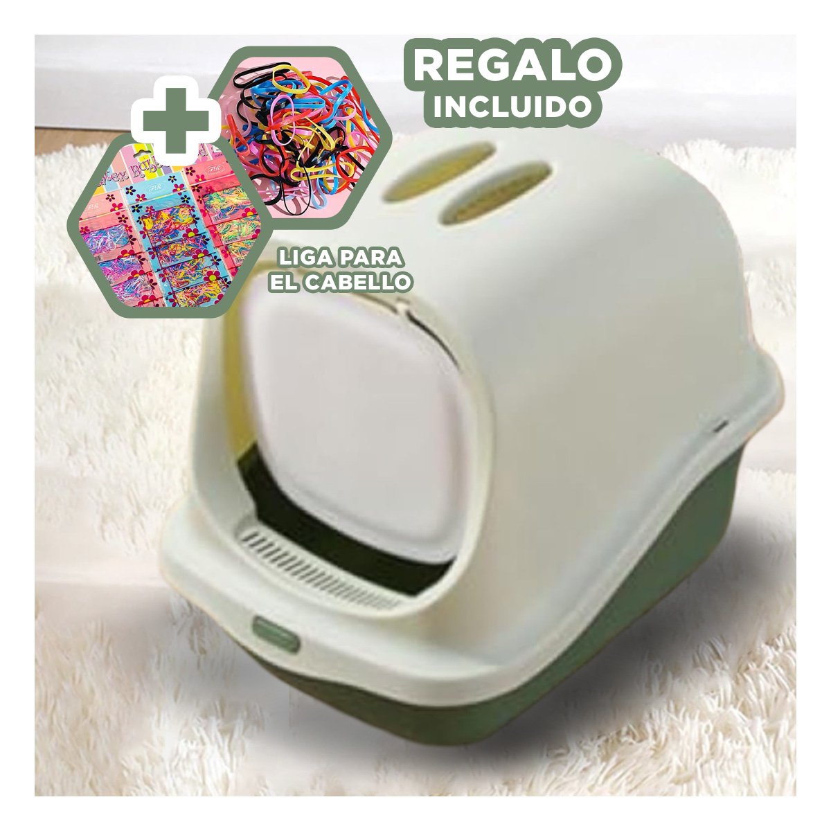 SANITARIO CERRADO CON PALA PARA GATO VERDE CON ENTRADA FRONTAL Y FACIL ACCESO YLIGAS REGALO - 2
