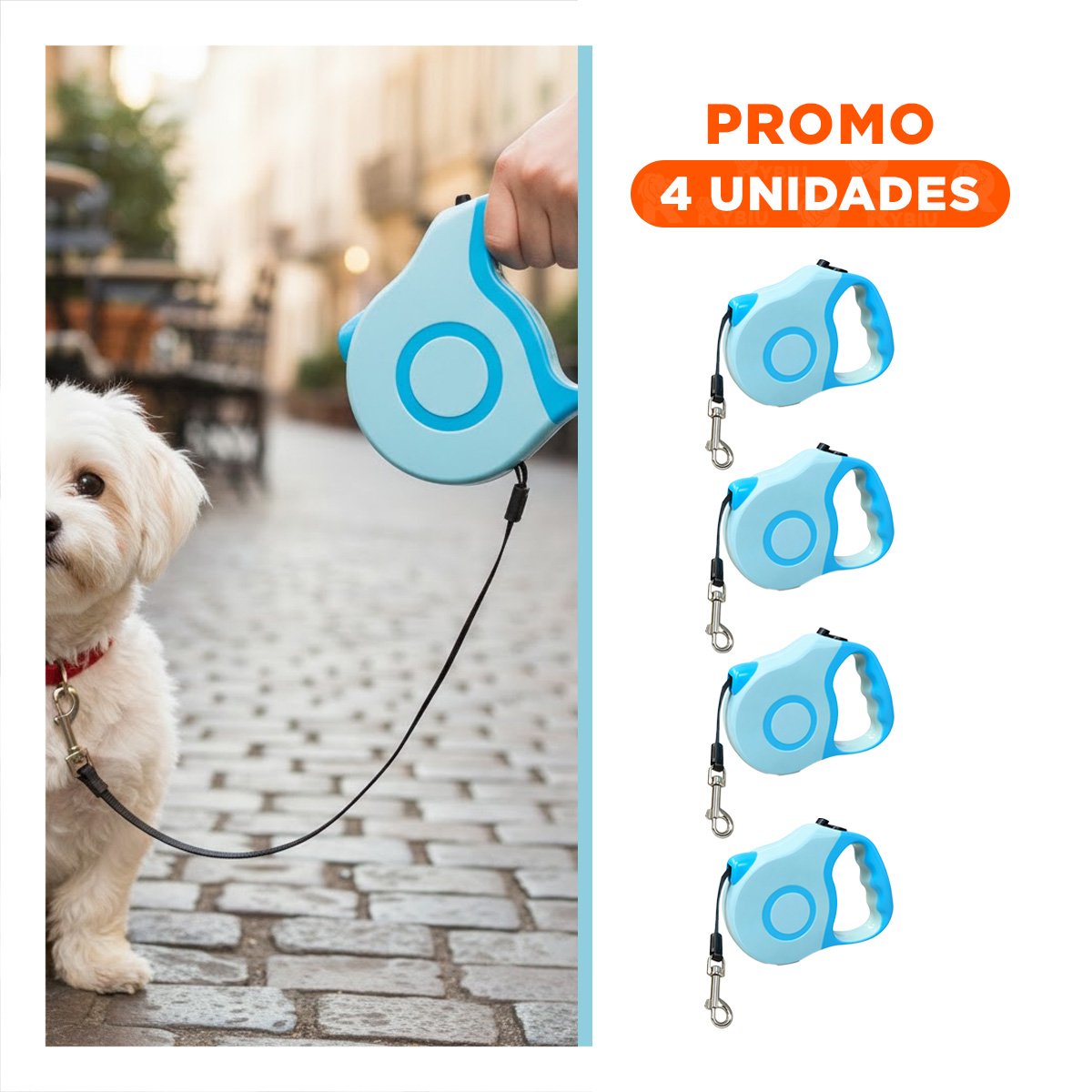 PACK4 CORREA EXTENSIBLE 5M PARA PERRO CON FRENO SEGURO DOBLE TONO - 1