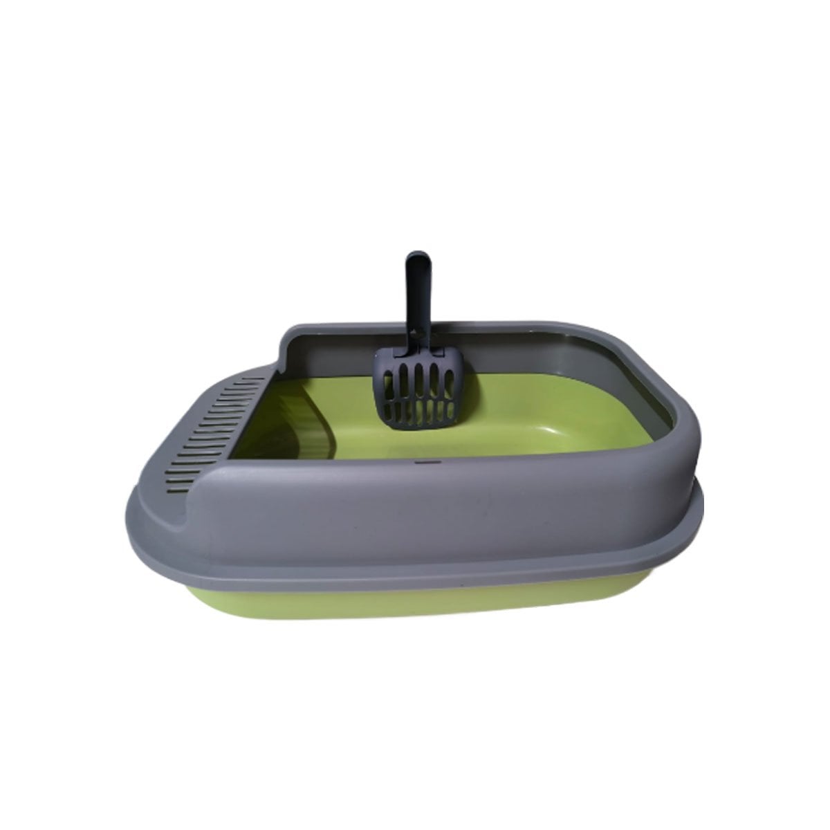 CAJA SANITARIA ABIERTA PARA GATOS CON PALA 51X36,5CM VERDE Y PLOMO YREGALO STICKER - 1