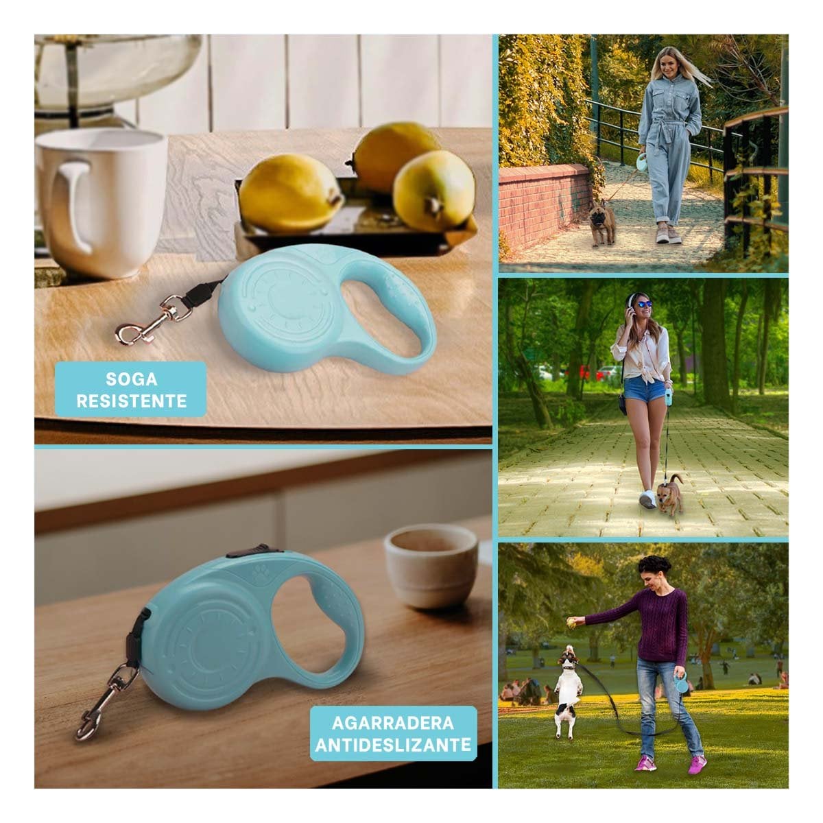 SUJETADOR RETRACTIL 3M PARA MASCOTAS CON HUELLITA CELESTE PRACTICO YLIGAS REGALO - 1