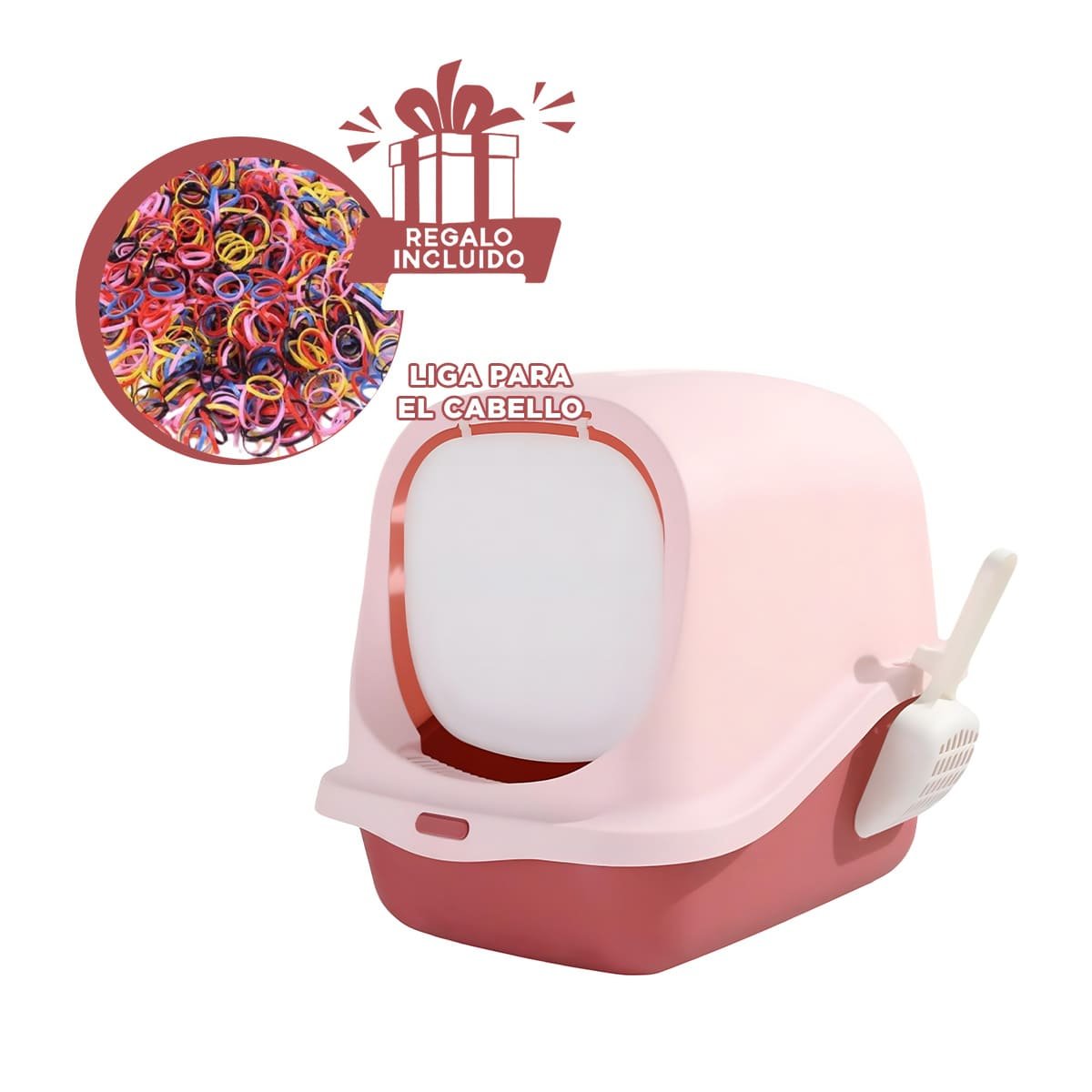SANITARIO CERRADO CON PALA PARA GATO ROSADO CON ENTRADA FRONTAL Y FACIL ACCESO YLIGAS REGALO - 2