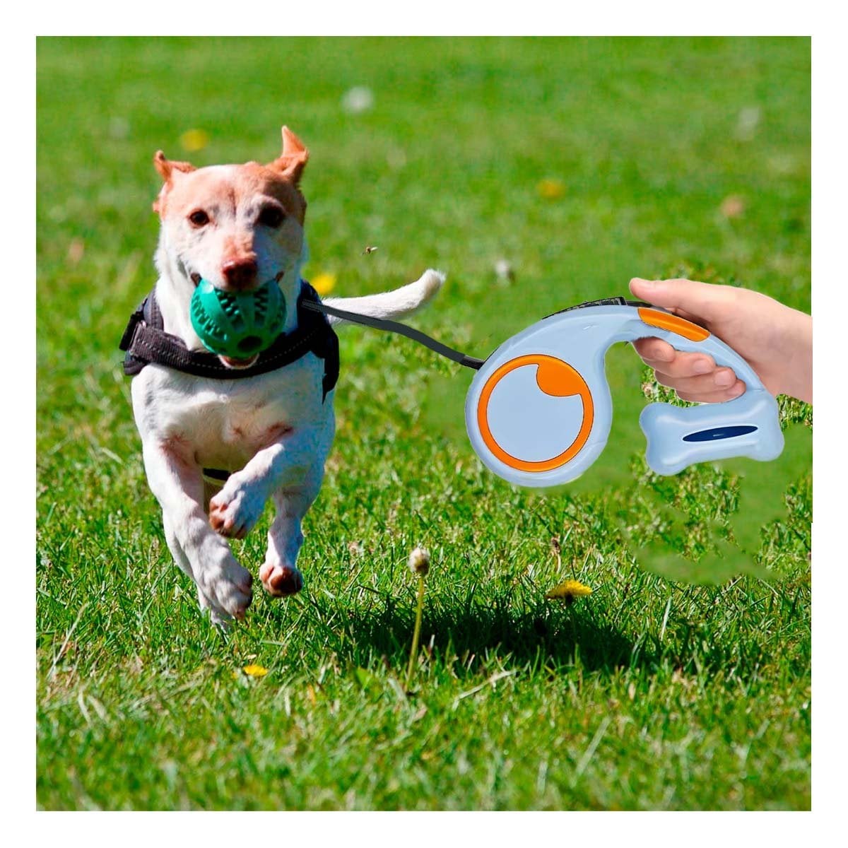 GUIA RETRACTIL CELESTE CON PORTA BOLSA PARA CONTROL DE MASCOTA YSTICKY - 1