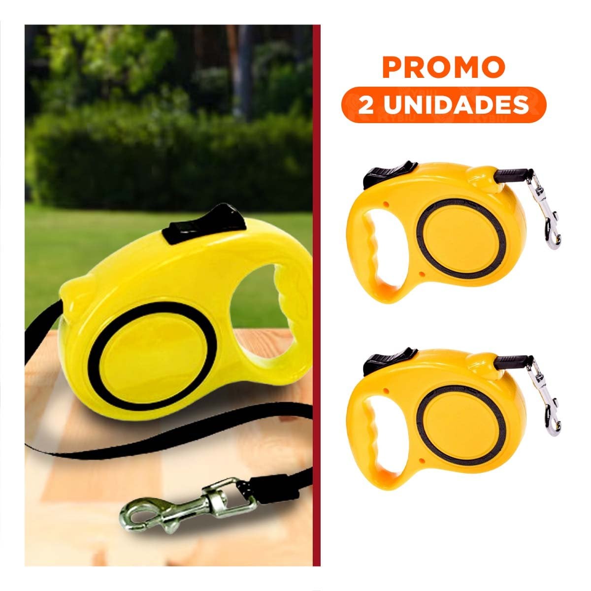 PACK2 CORREA FLEXIBLE RETRACTIL PARA PASEOS DE MASCOTAS CONTROLADOS Y AMARILLO YREGALO STICKER - 1