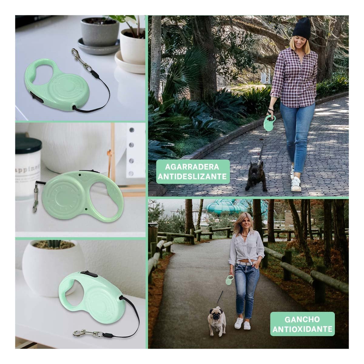CINTA RETRACTIL 3M PARA MASCOTA CON HUELLITA VERDE CLARO RESISTENTE YPAPEL REGALO - 3