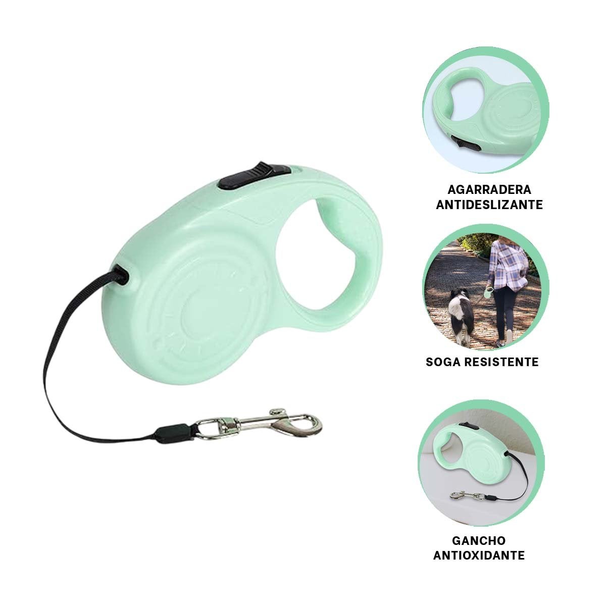 CINTA RETRACTIL 3M PARA MASCOTA CON HUELLITA VERDE CLARO RESISTENTE YPAPEL REGALO - 5