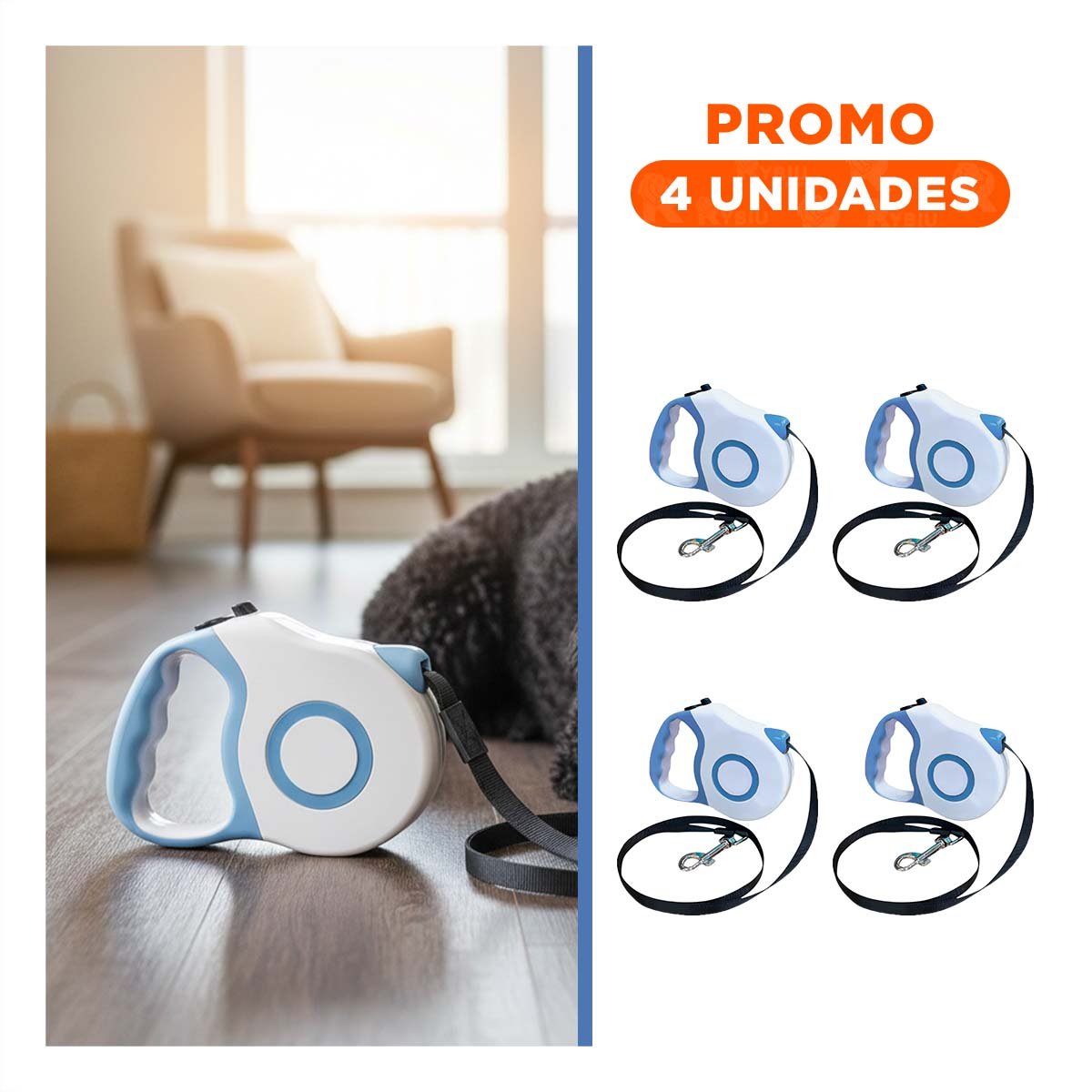 PACK4 CINTA EXTENSIBLE 3M PARA MASCOTA CON ESTILO DOBLE TONO AZUL - 1