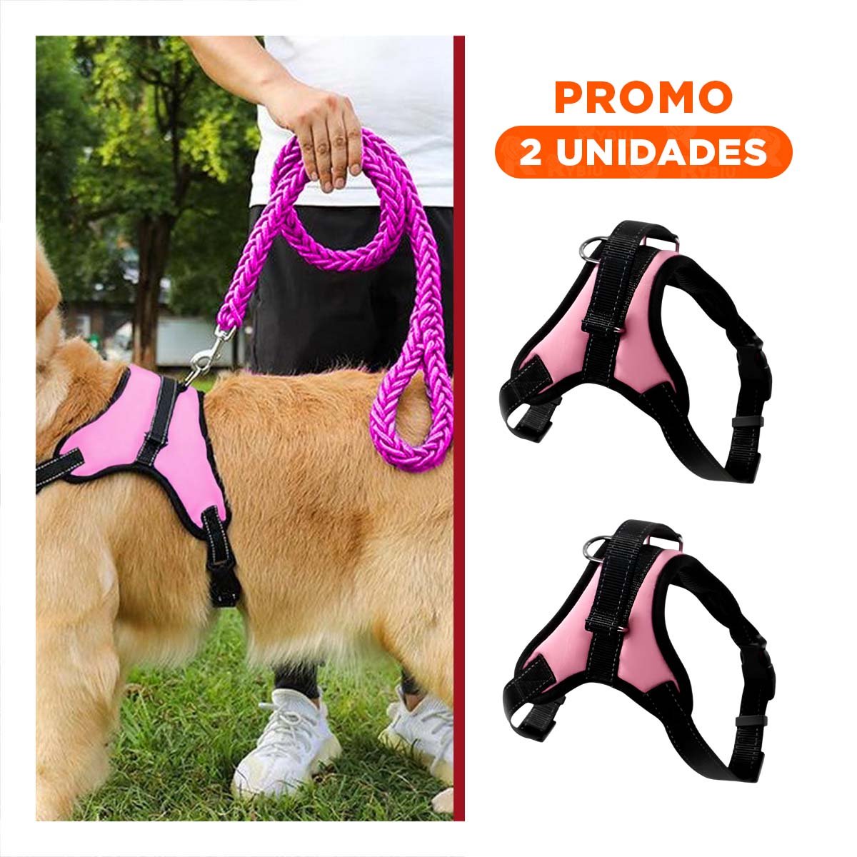 PACK2 CHALECO EN H DE PASEO PARA PERRO TALLA S LIGERO ROSADO YREGALO STICKER - 1