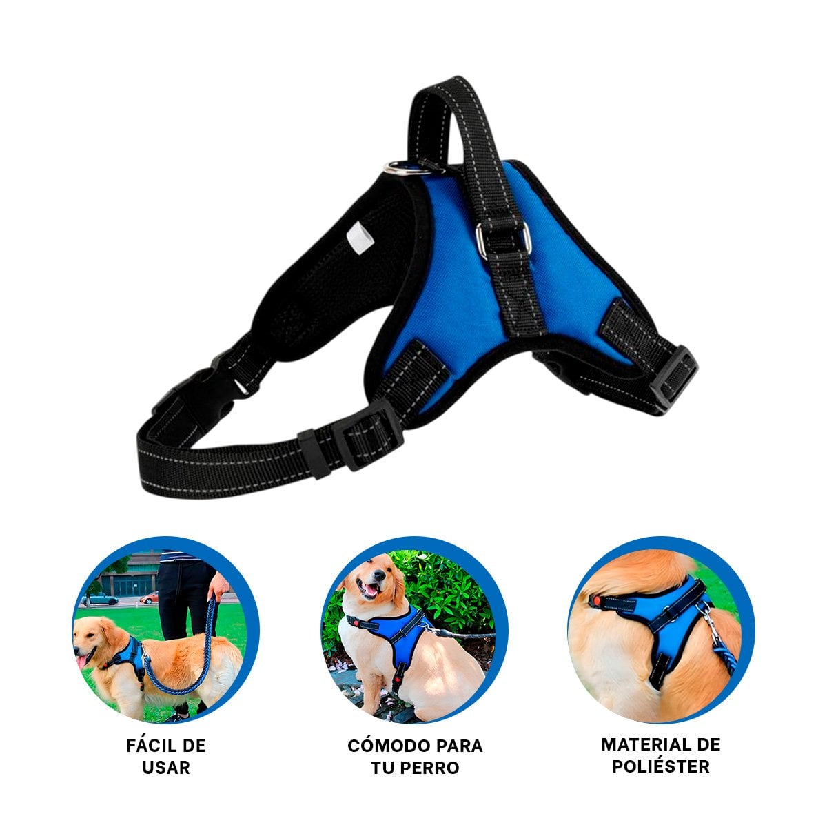 CHALECO EN H DE CONTROL PARA PERRO TALLA M CON AJUSTE SEGURO AZUL YPAPEL REGALO - 5