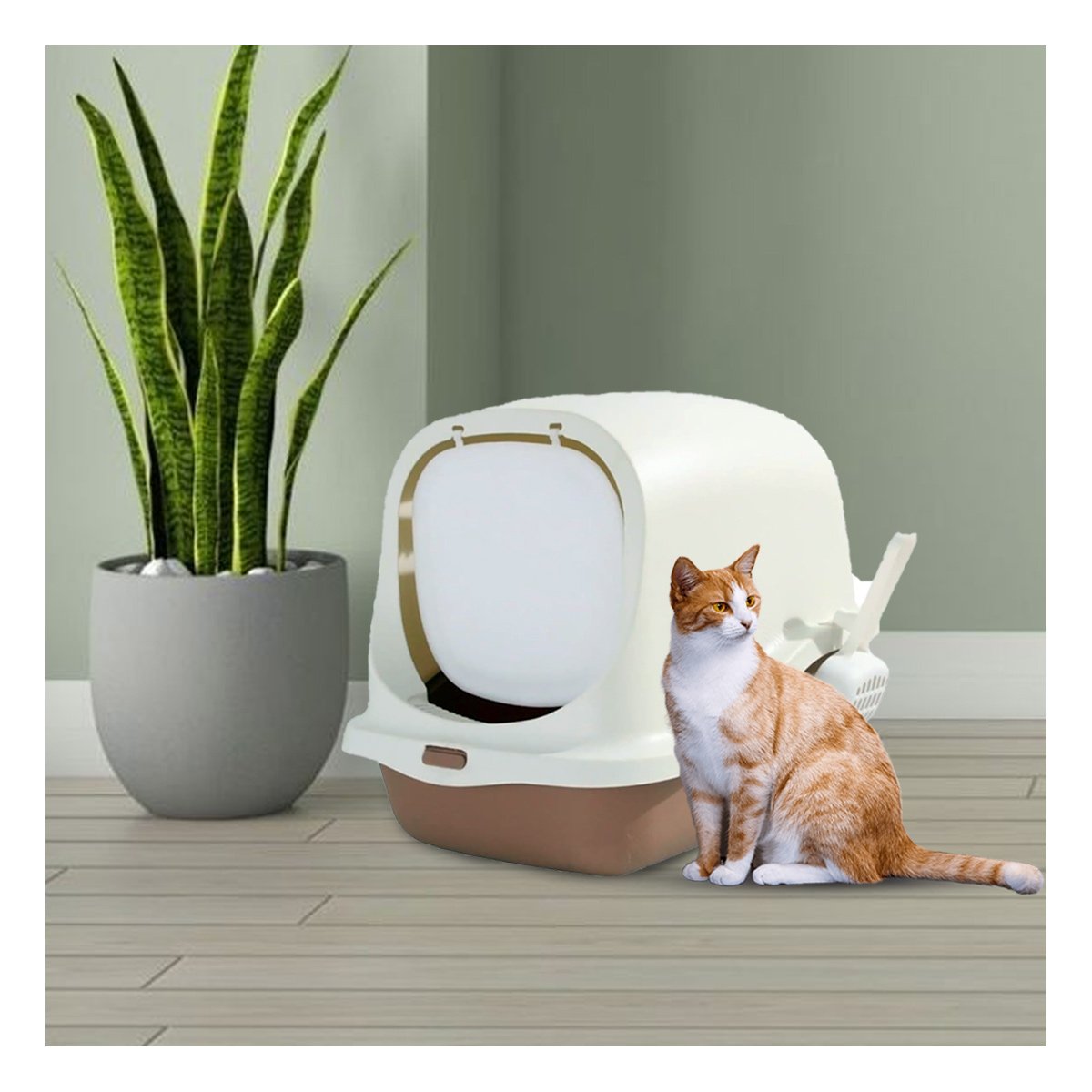 PACK4 CABINA HIGIENICA CERRADA CON PALA PARA GATO MARRON USO EN CASA YREGALO STICKER - 3