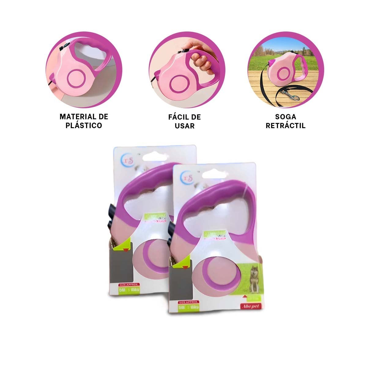 SUJETADOR RETRACTIL PARA PERRO ROSADO DOBLE TONO MODERNO Y RESISTENTE YSTICKY - 5