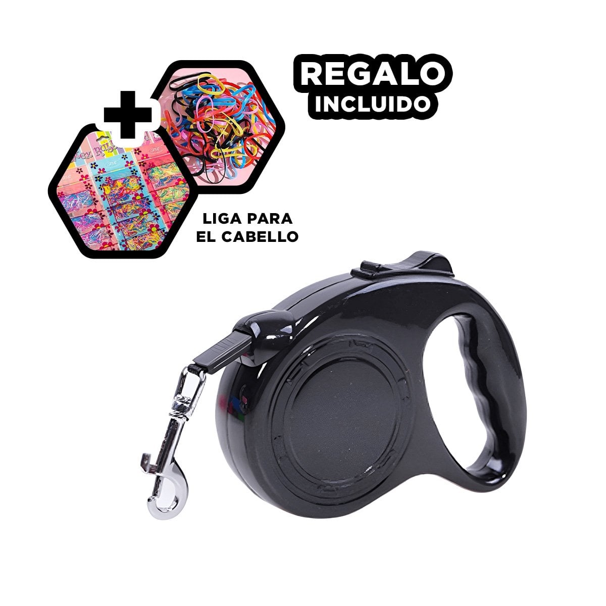 LAZO RETRACTIL FUNCIONAL Y SEGURO PARA MASCOTAS CON CIRCULO NEGRO NEGRO YLIGAS REGALO - 2