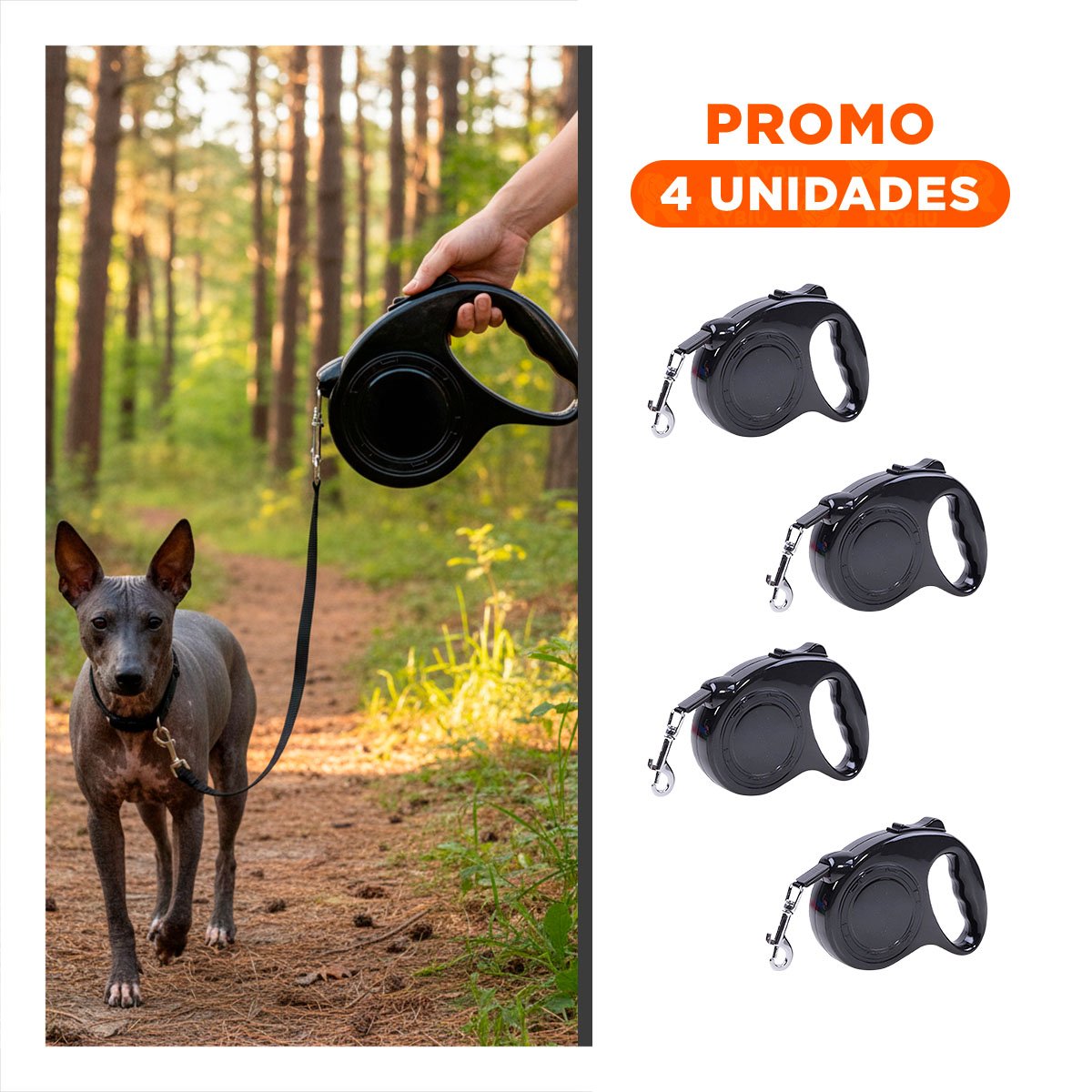 PACK4 SISTEMA DE SOGA EXTENSIBLE PARA MASCOTAS QUE GARANTIZA SEGURIDAD Y LIBERTAD NEGRO - 1