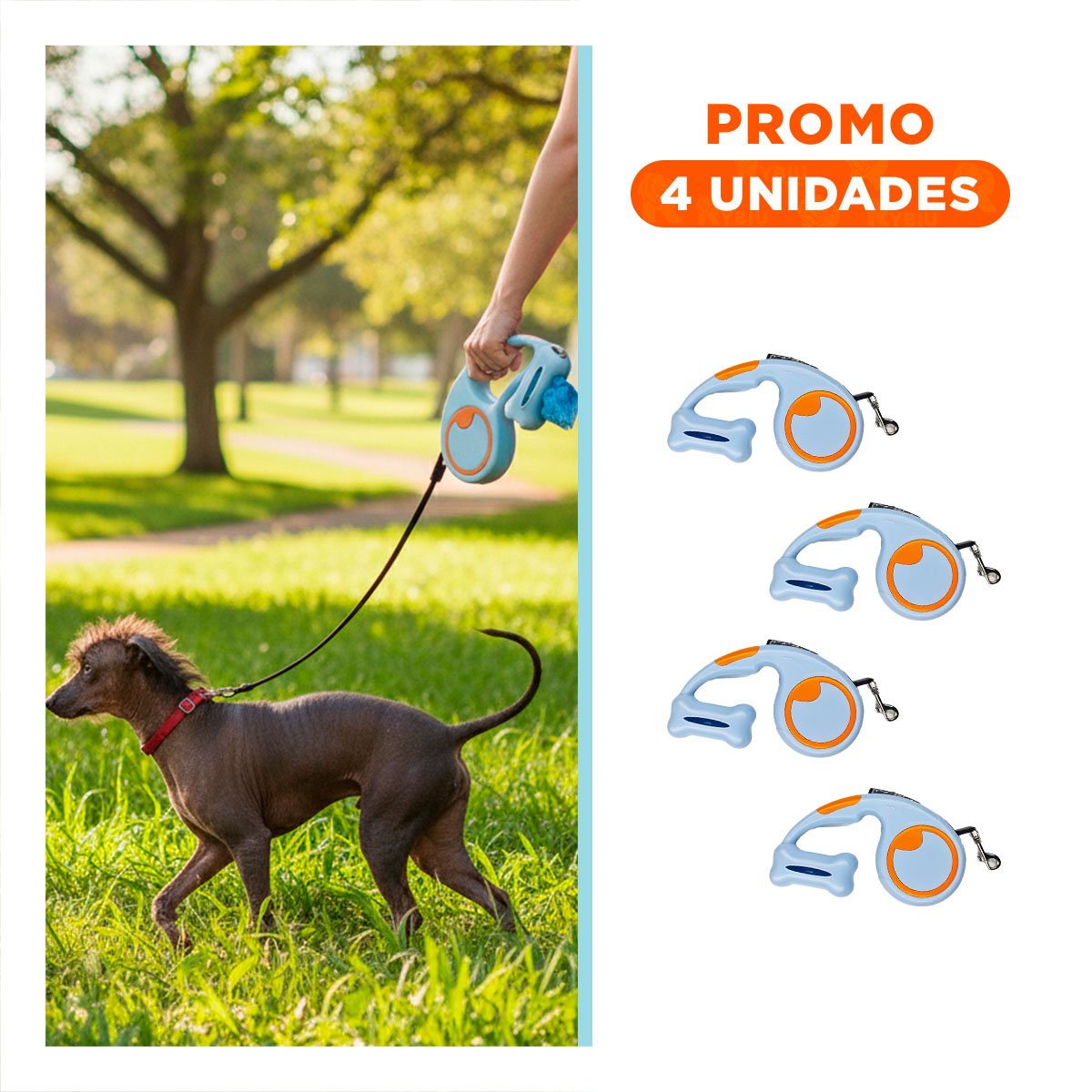 PACK4 SISTEMA PRACTICO CELESTE PARA PASEO DE PERROS CON PORTA BOLSA - 1