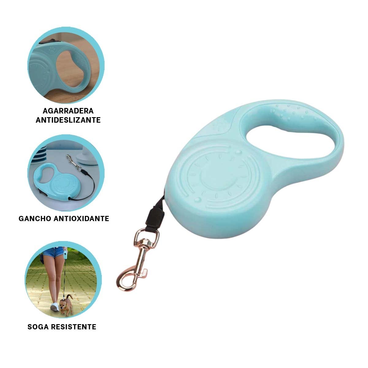 AMARRE RETRACTIL 3M PARA PERRO CON DISENO HUELLITA CELESTE YSTICKY - 5