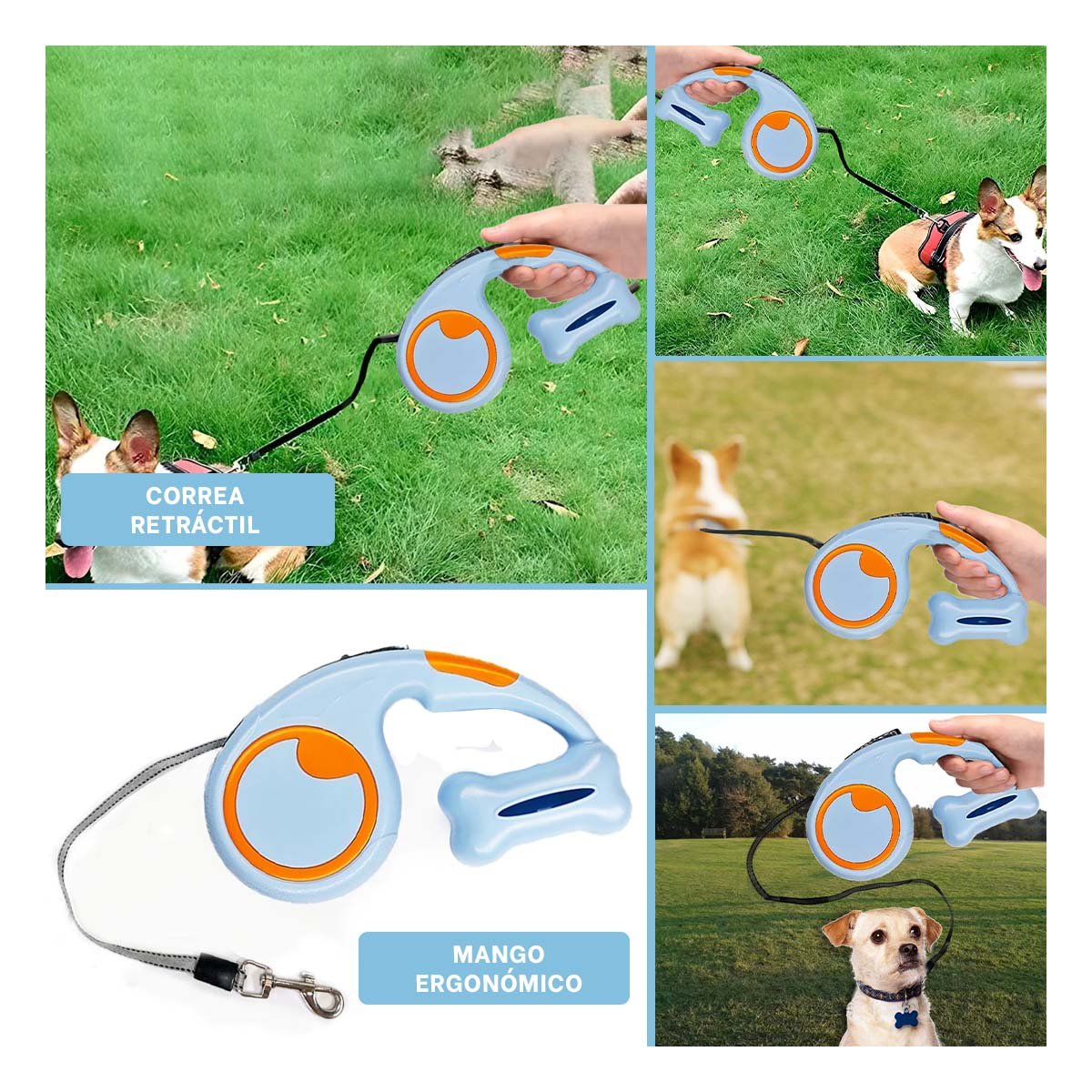 PACK2 COMPLEMENTO FUNCIONAL CELESTE CON CORREA RETRACTIL Y PORTA BOLSA YPAPEL REGALO - 3
