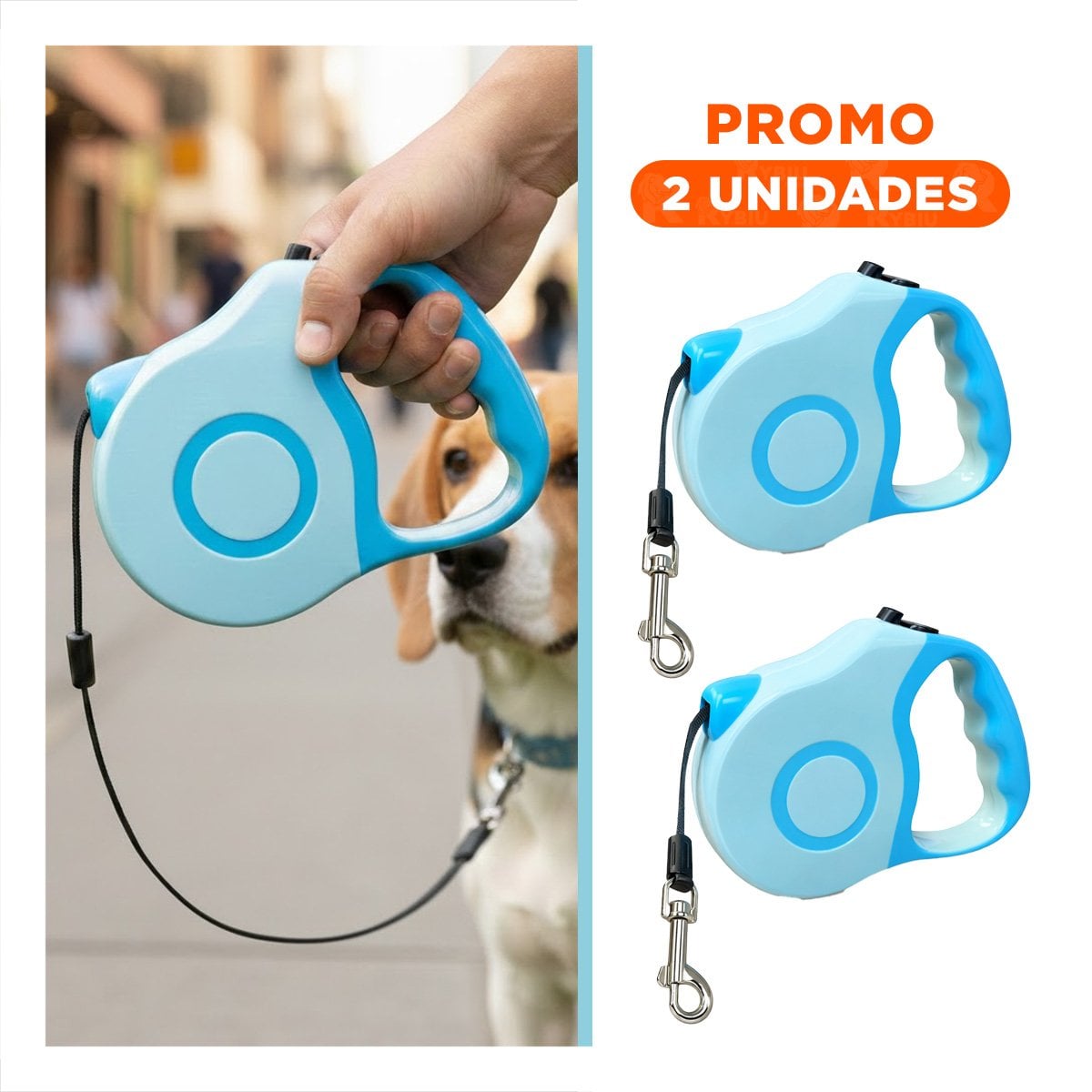 PACK2 ACCESORIO RETRACTIL 5M PARA MASCOTA CON MANGO ERGONOMICO DOBLE TONO YREGALO STICKER - 1