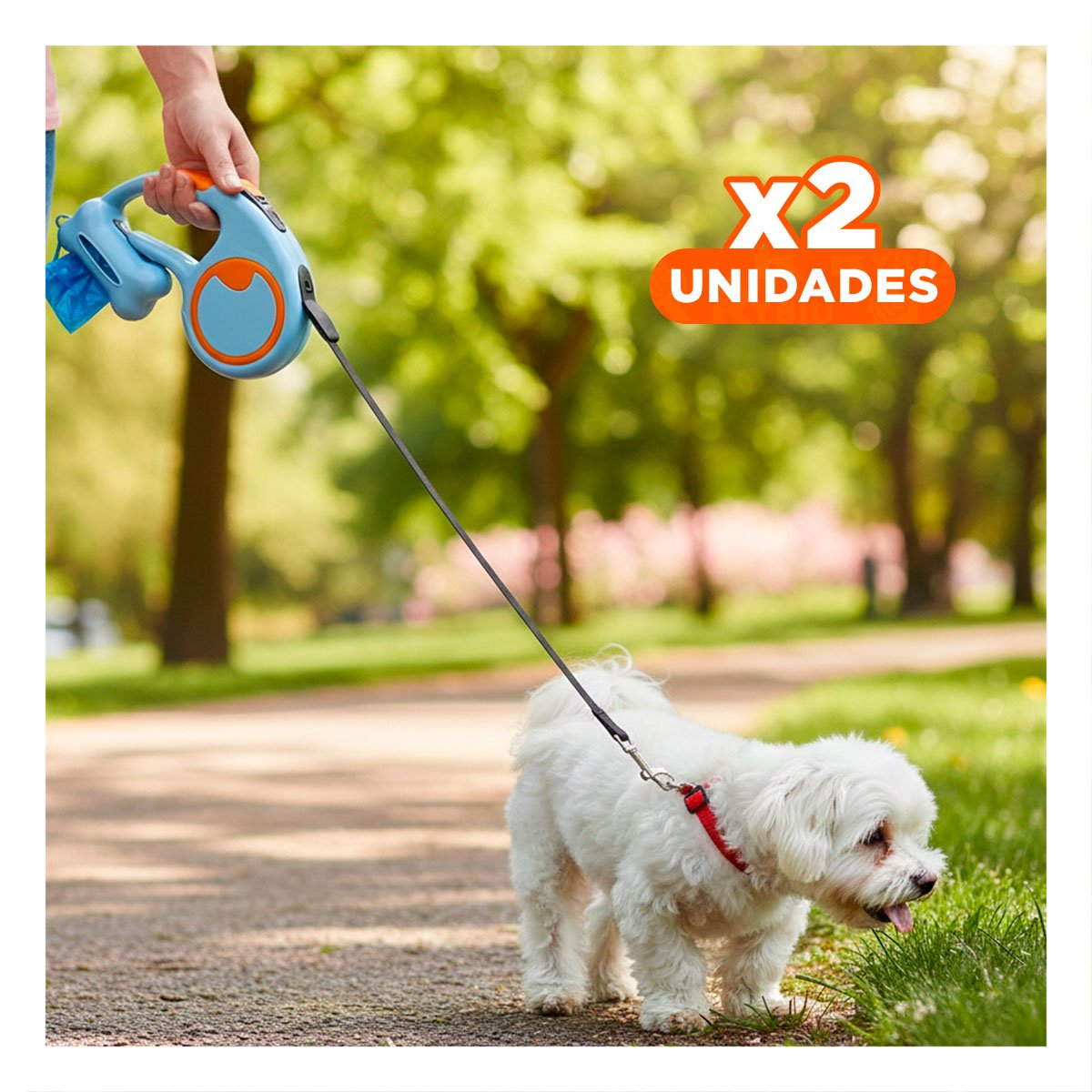 PACK2 ARTICULO PRACTICO CELESTE PARA PASEO CANINO CON PORTA BOLSA INTEGRADO - 1