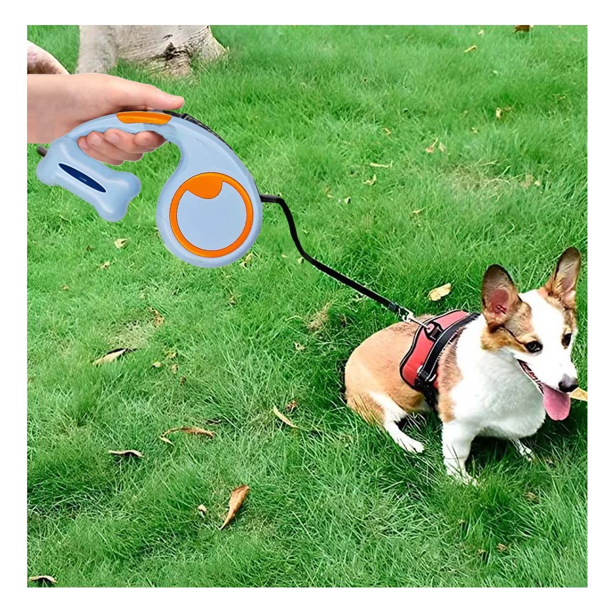 PACK2 ARTICULO PRACTICO CELESTE PARA PASEO CANINO CON PORTA BOLSA INTEGRADO - 3
