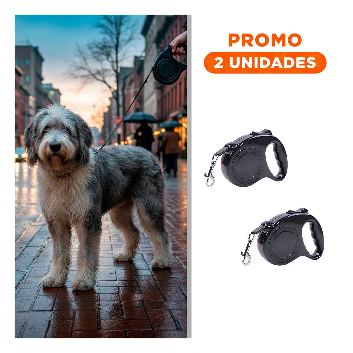 PACK2 CORREA FLEXIBLE RETRACTIL PARA PASEOS DE MASCOTAS CONTROLADOS NEGRO YREGALO STICKER - 1