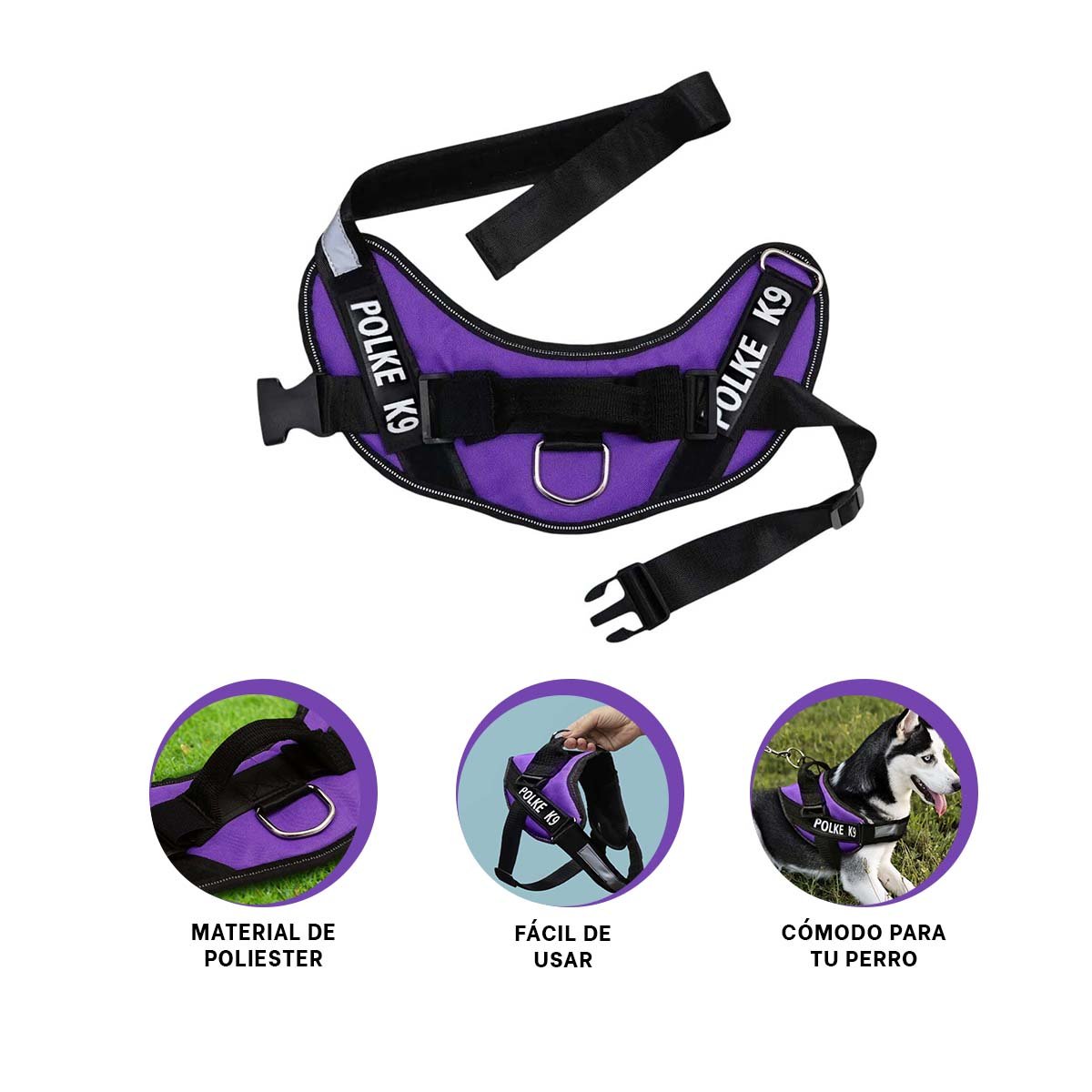 CHALECO DE CONTROL PARA PERRO TALLA M CON AJUSTE SEGURO Y COMODO MORADO YPAPEL REGALO - 5