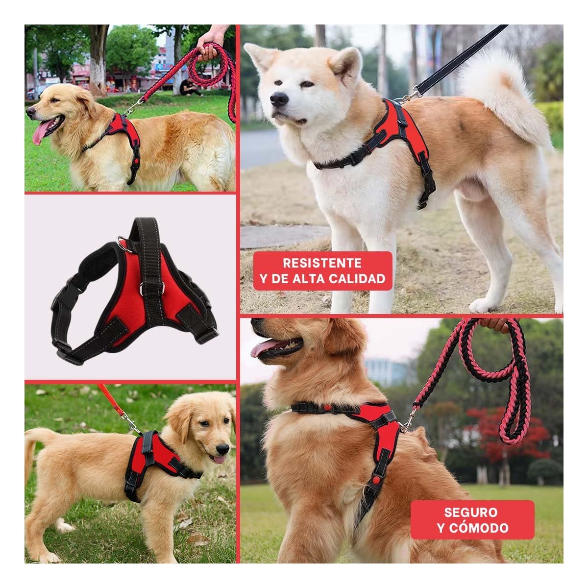 CHALECO EN H DE CONTROL PARA PERRO TALLA S CON AJUSTE SEGURO ROJO YPAPEL REGALO - 3
