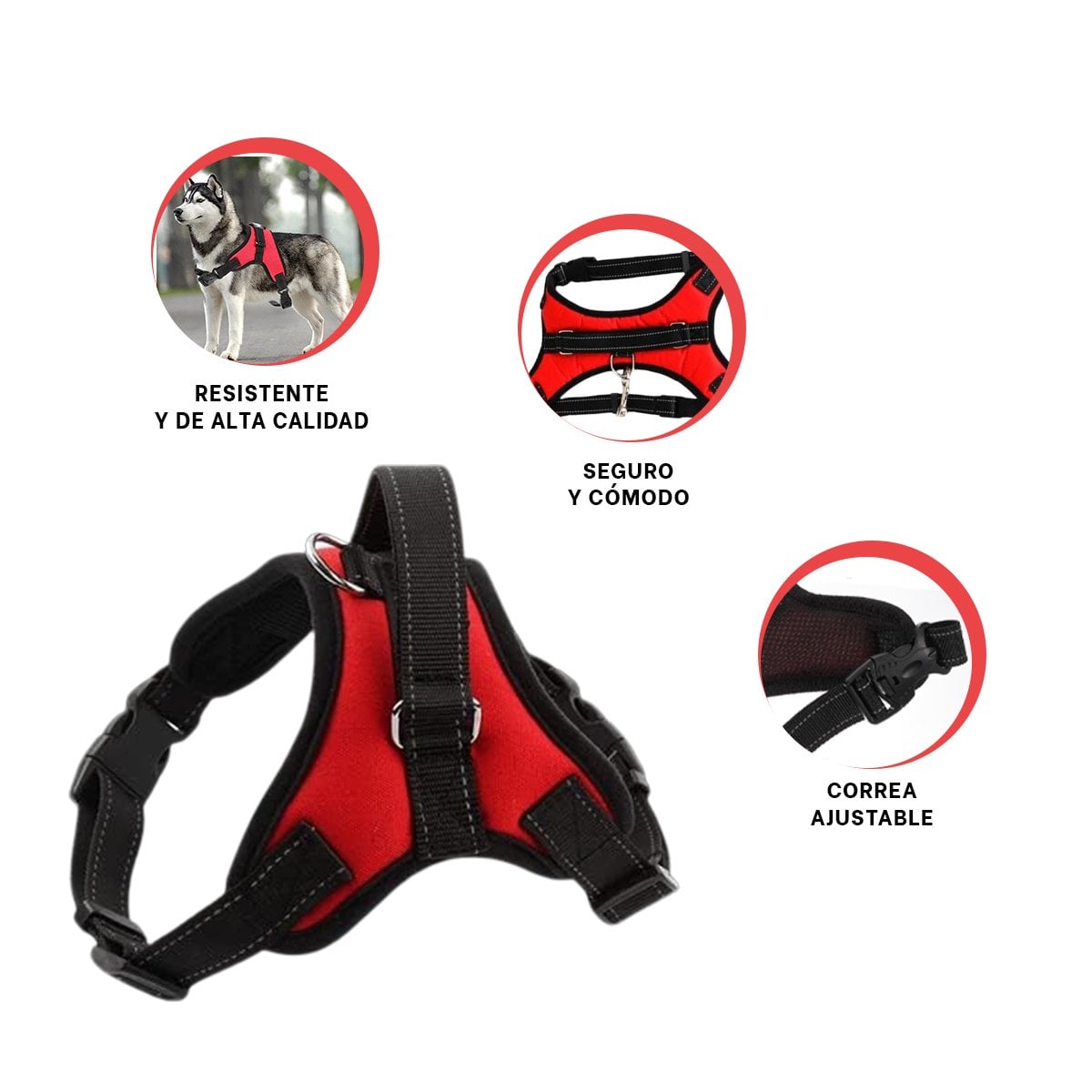 CHALECO EN H DE CONTROL PARA PERRO TALLA S CON AJUSTE SEGURO ROJO YPAPEL REGALO - 5
