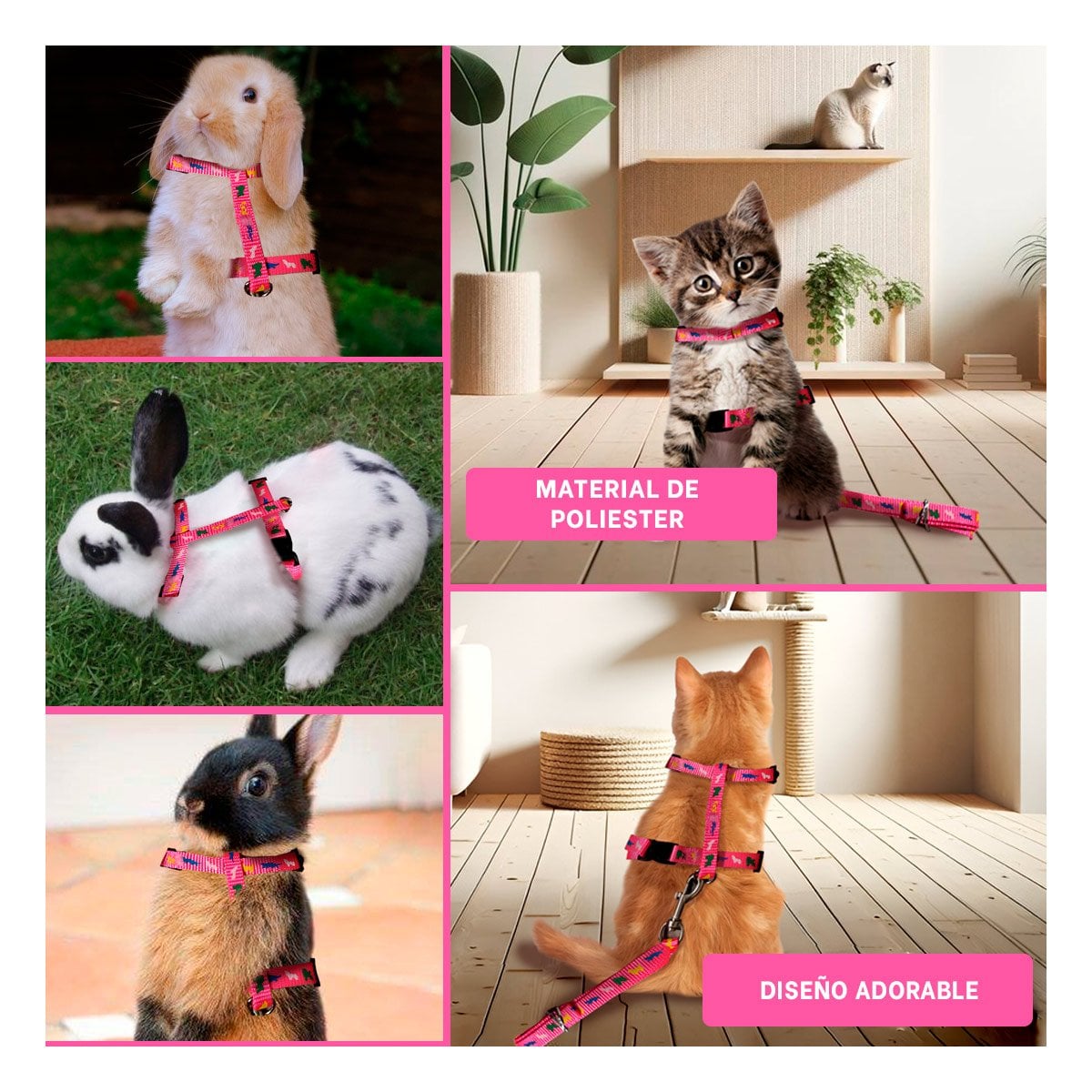 CHALECO PARA CONEJO Y GATO DELGADO FUCSIA CON AJUSTE SEGURO Y COMODO YPAPEL REGALO - 3