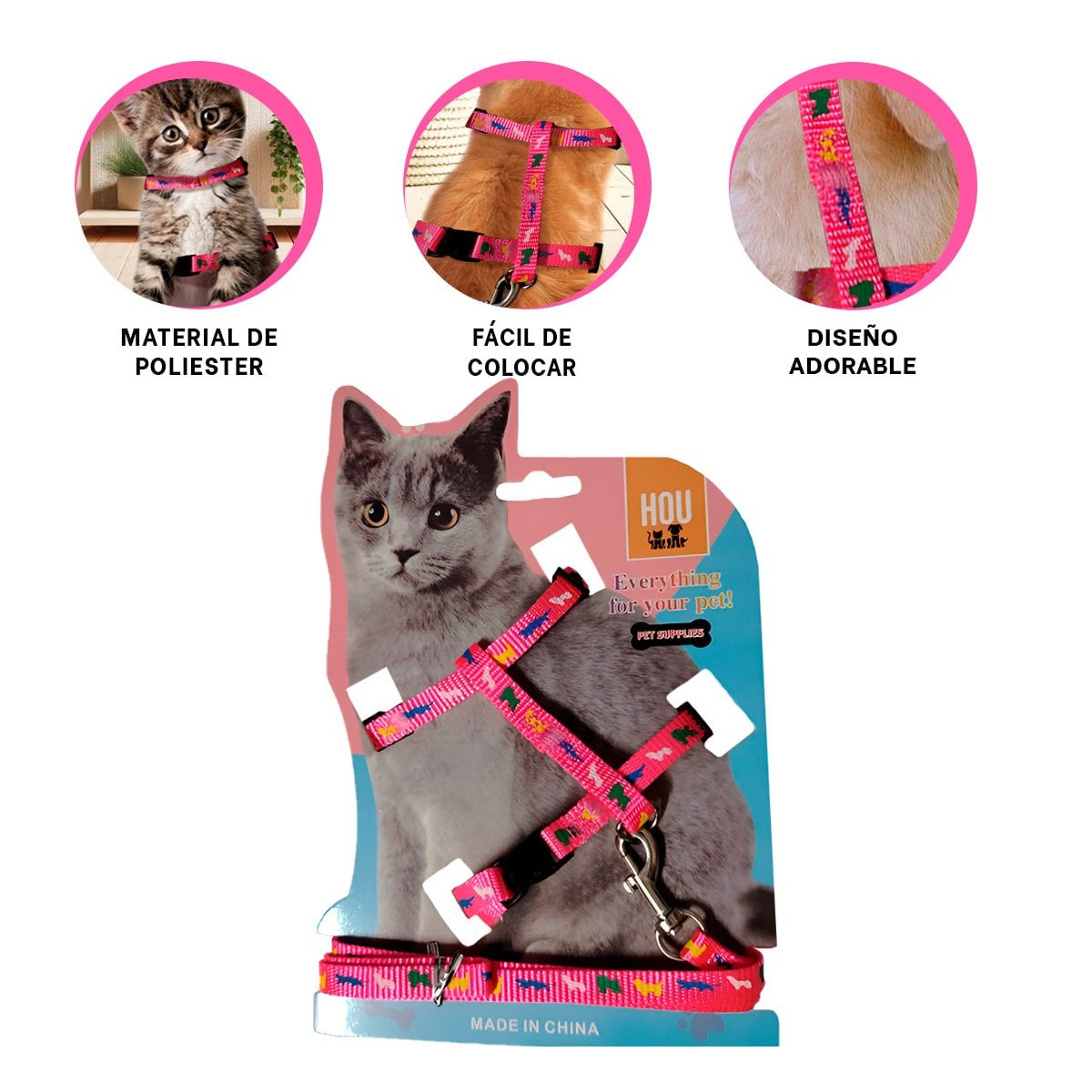 CHALECO PARA CONEJO Y GATO DELGADO FUCSIA CON AJUSTE SEGURO Y COMODO YPAPEL REGALO - 5