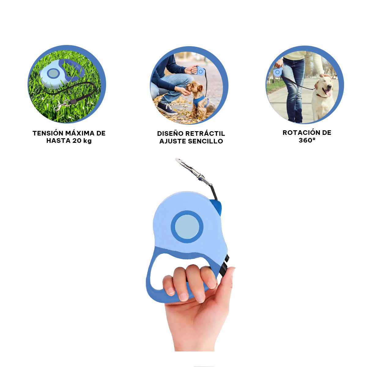 AMARRE RETRACTIL 3M PARA PERRO CON ESTILO DOBLE TONO AZUL YSTICKY - 5