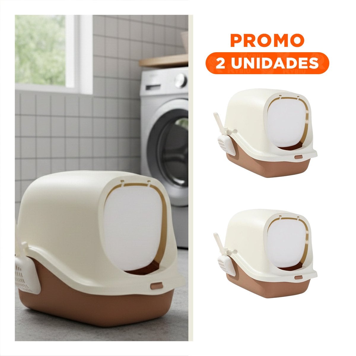PACK2 COMPARTIMENTO SANITARIO CERRADO CON PALA PARA GATO MARRON USO INTERIOR YREGALO STICKER - 1