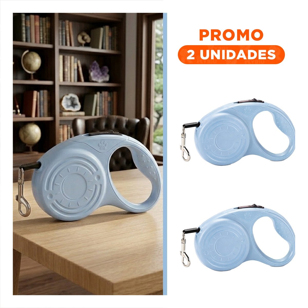 PACK2 CINTA EXTENSIBLE 3M PARA PERRO CON ESTILO HUELLITA AZUL GRISACEO YREGALO STICKER - 1